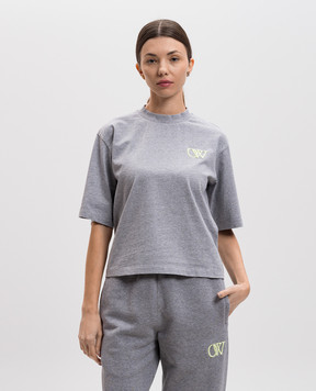 Off-White Gray melange t-shirt with logo mongram embroidery OWAA124S25JER005