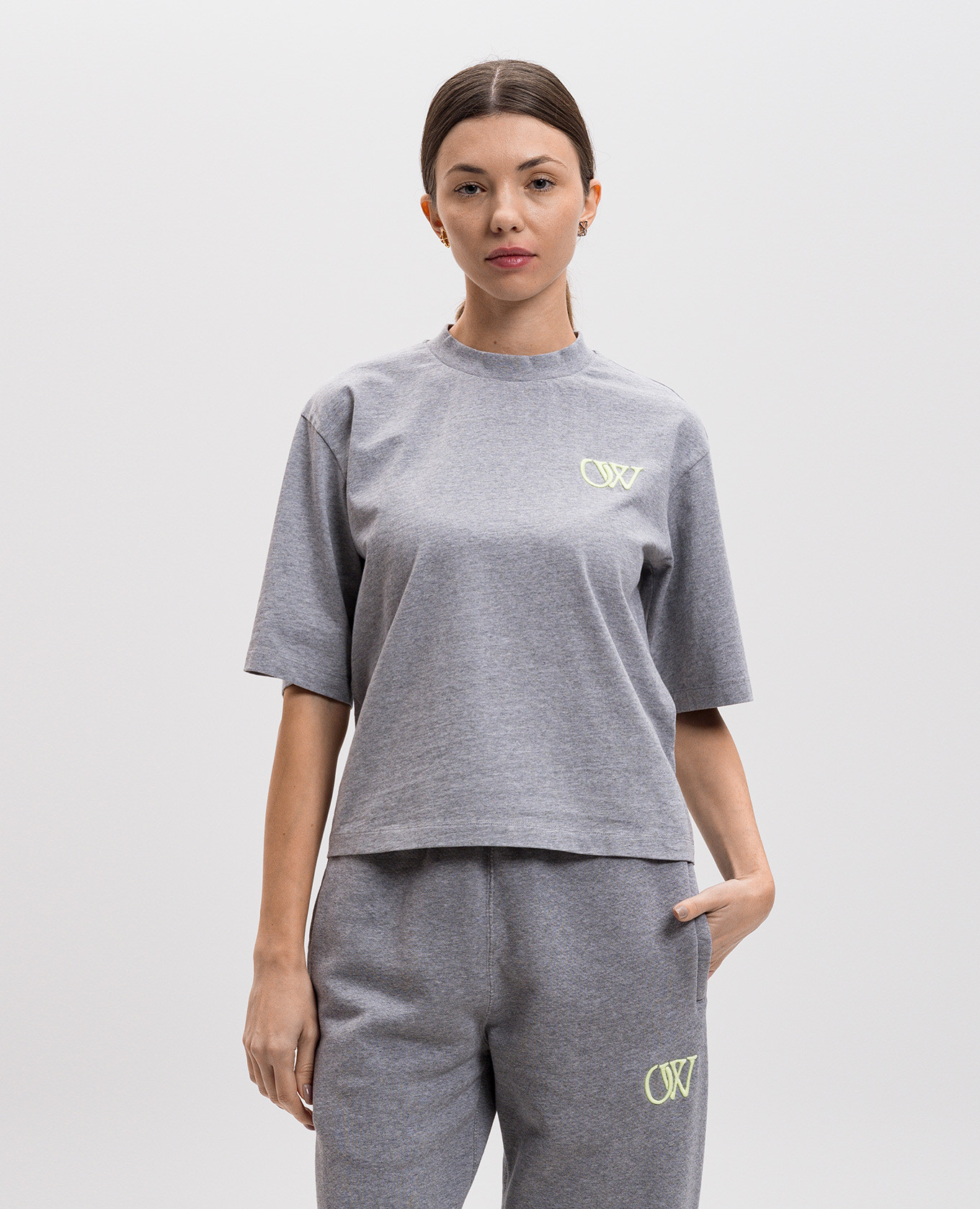 

Gray melange t-shirt with logo mongram embroidery Off-White, Grey