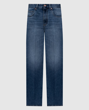 Brunello Cucinelli Jeans larghi blu con effetto sfilacciato MB114P5941