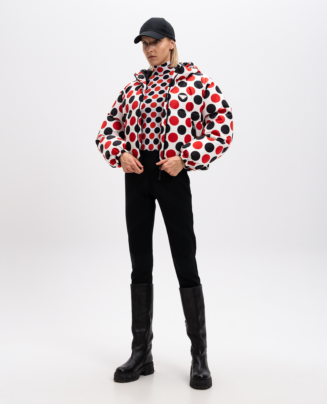 

White down jacket in peas with a logo Prada