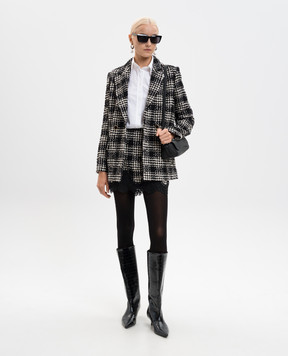 Twinset Black tweed double-breasted jacket with checked wool 252TT2111