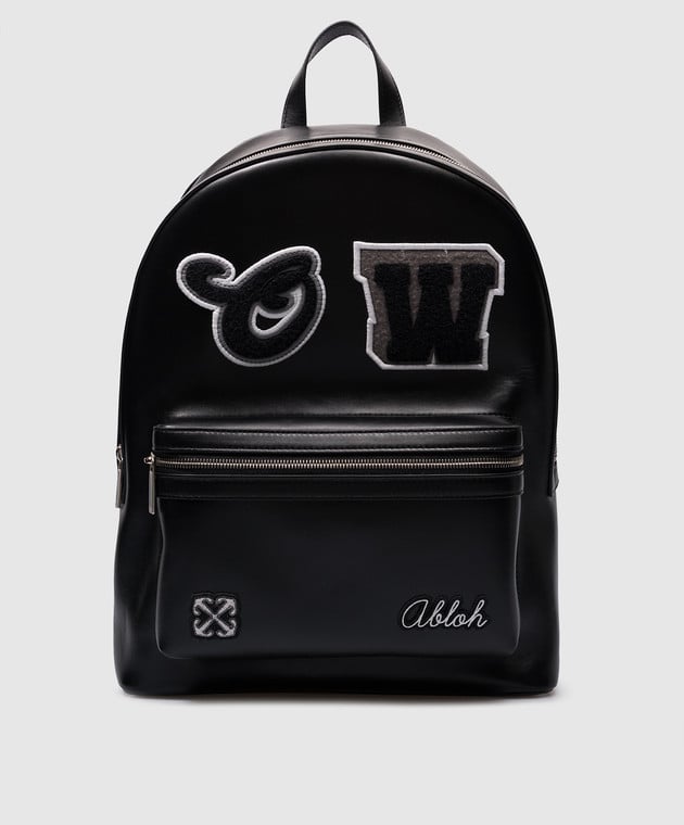 Off White Black leather backpack with logo patches OMNB120S24LEA001 buy with European delivery at Symbol