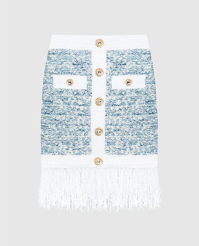 Balmain Blue tweed skirt with linen CF1LB293KF88