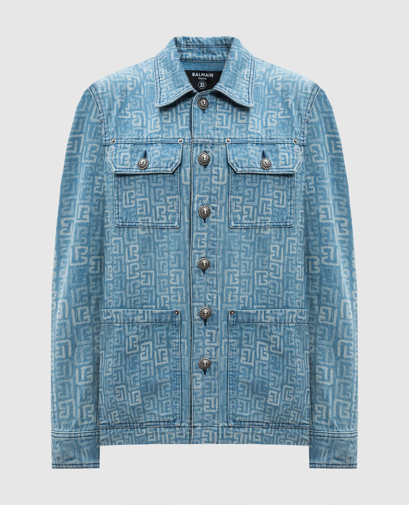 

Blue denim jacket with PB logo monogram pattern Balmain, Light blue