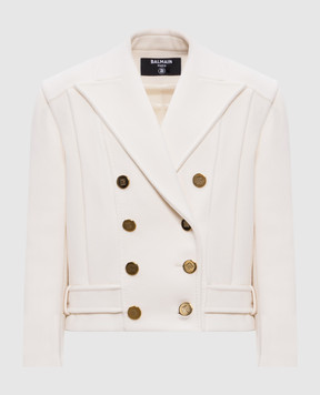 Balmain Beige double-breasted cropped coat made of wool and cashmere FF1UA095WB50