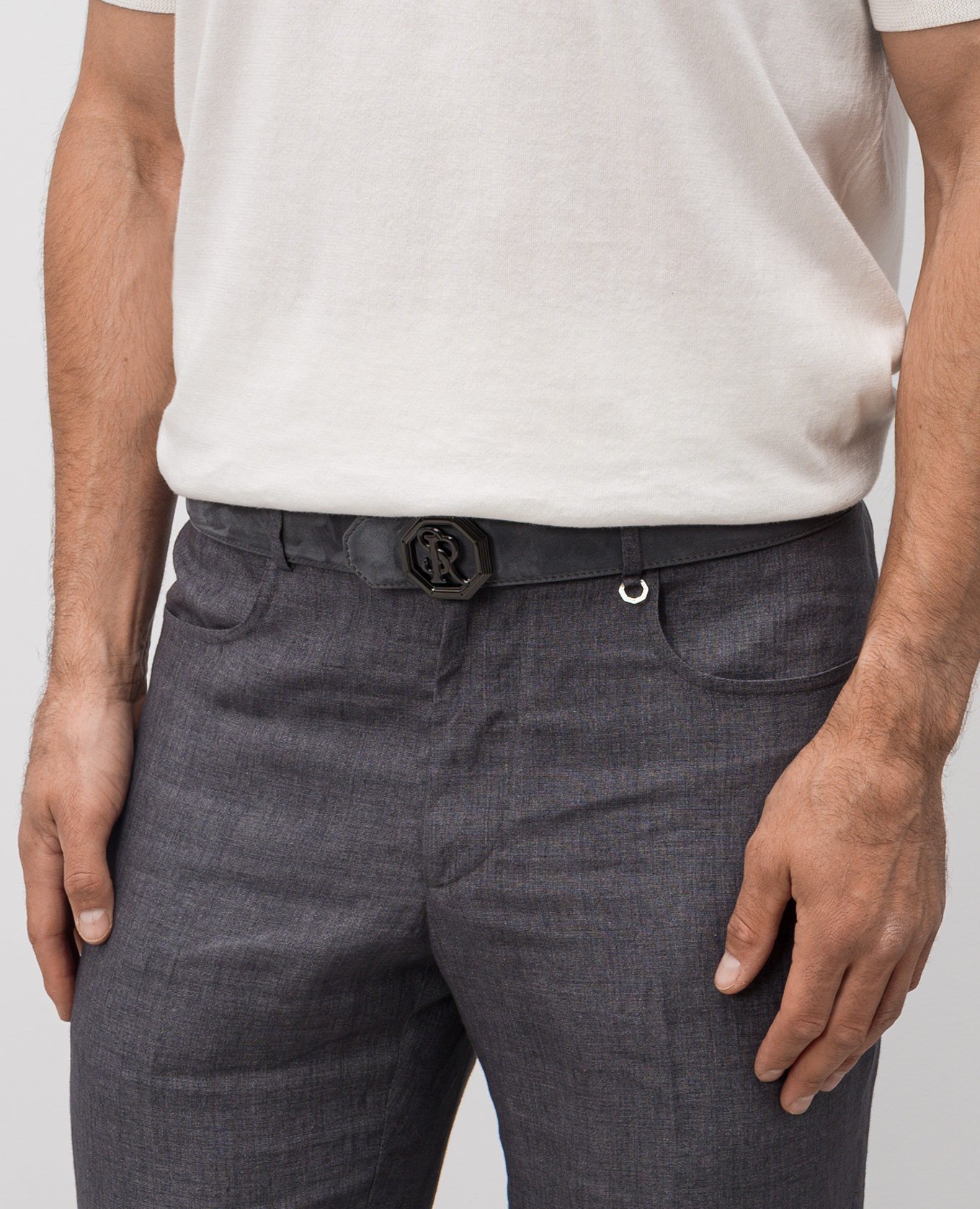 

Grey suede belt with monogram logo Stefano Ricci