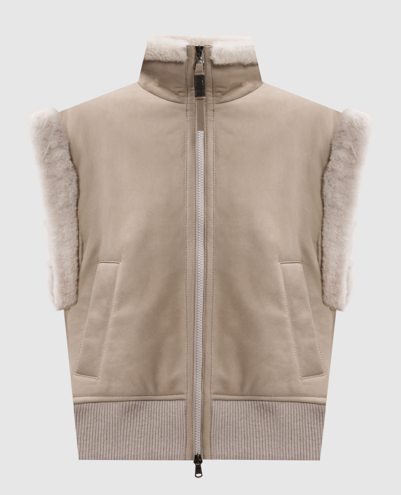 

Beige leather vest on fur with ecolatun monil chain Brunello Cucinelli