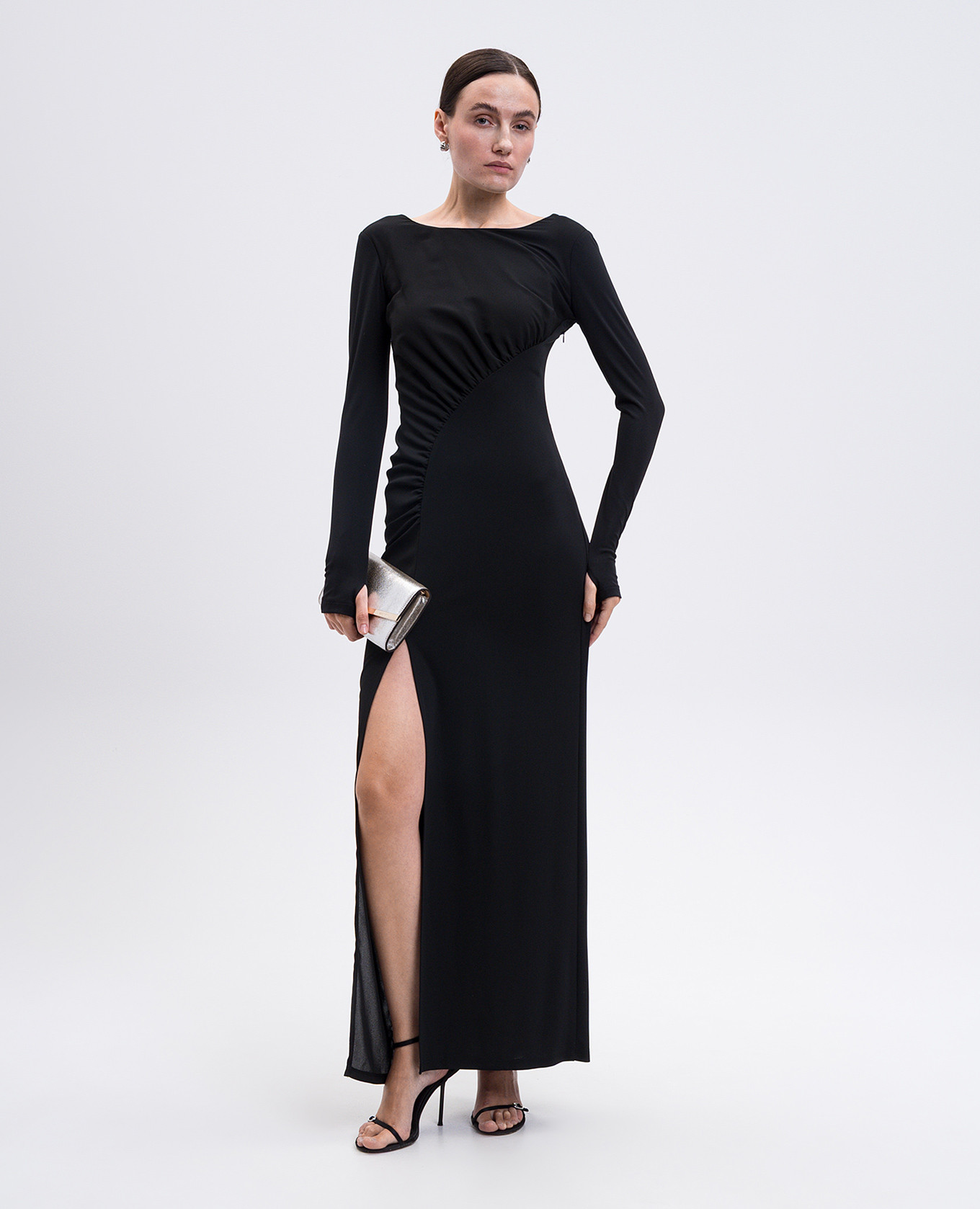 Black maxi dress with drape Twinset 2