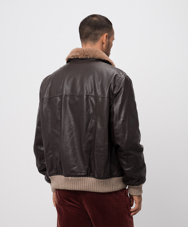 【関税＆送料込み】Brunello Cucinelli Brown Jacket With Cla Brunello Cucinelli - Brown Leather Stand Collar Jacket