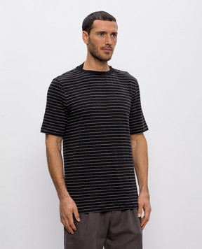 Brunello Cucinelli Black striped linen T-shirt MW8601346