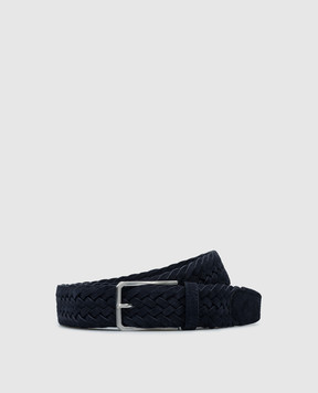 Canali Blue suede belt with weaving KB0044050C
