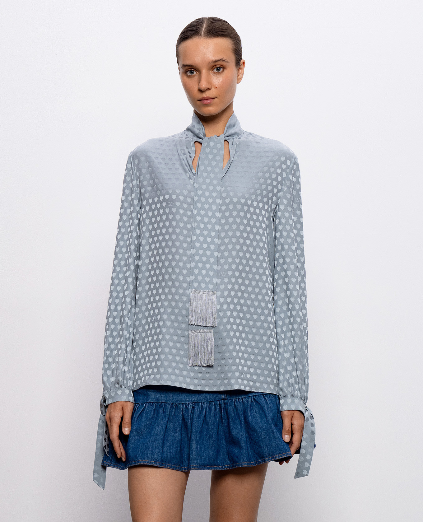 

Blue patterned silk blouse Valentino, Light blue
