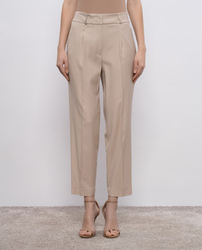 Peserico Beige wool pants with monil chain E04970Z06461