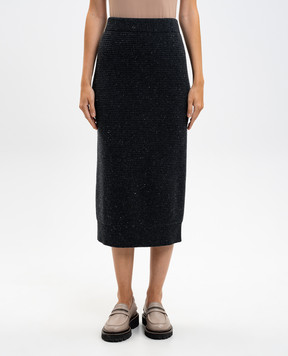 Peserico Gray wool and silk midi skirt with lurex S95029F0709095