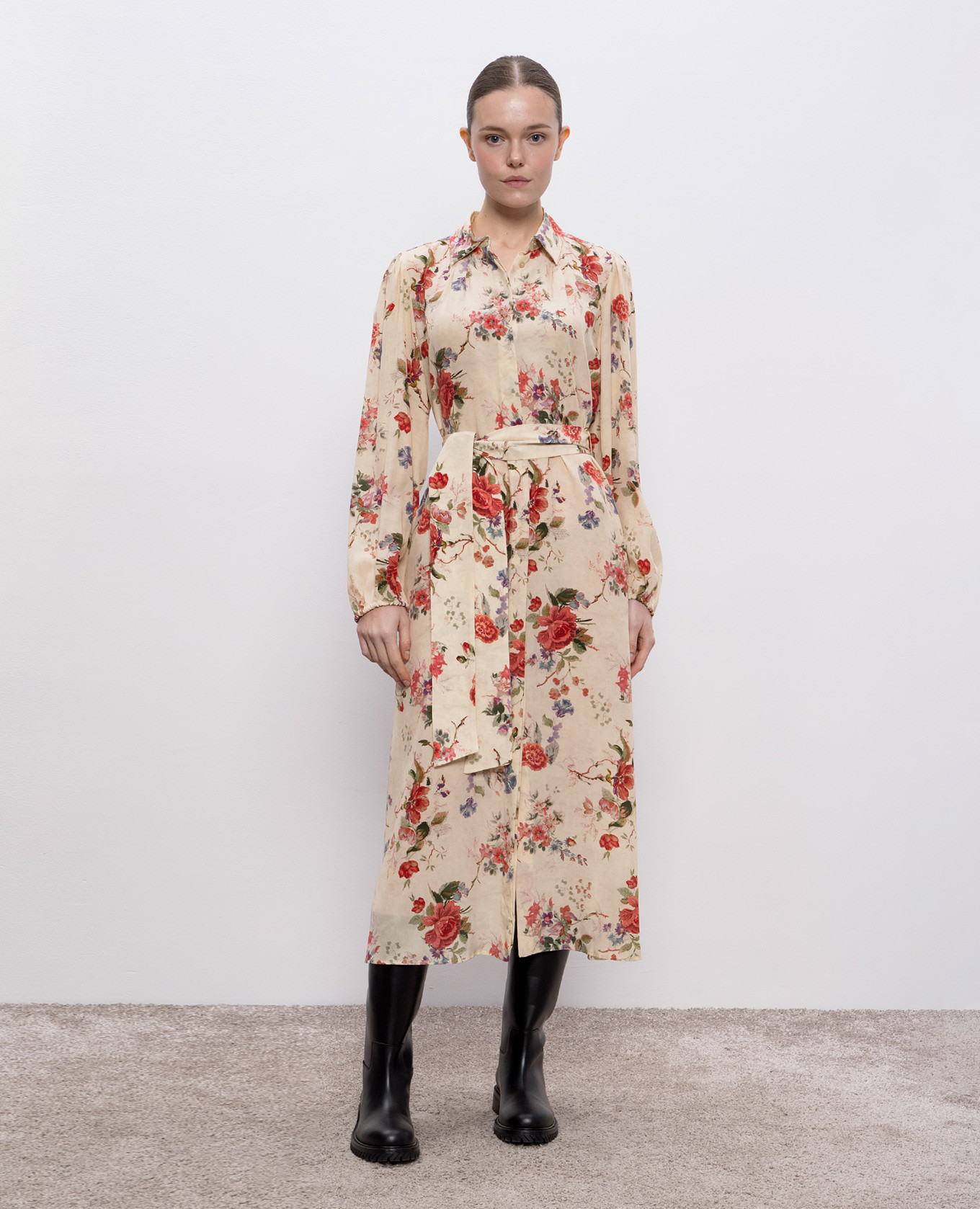 

Beige WALES silk shirt dress with floral print Max Mara Weekend