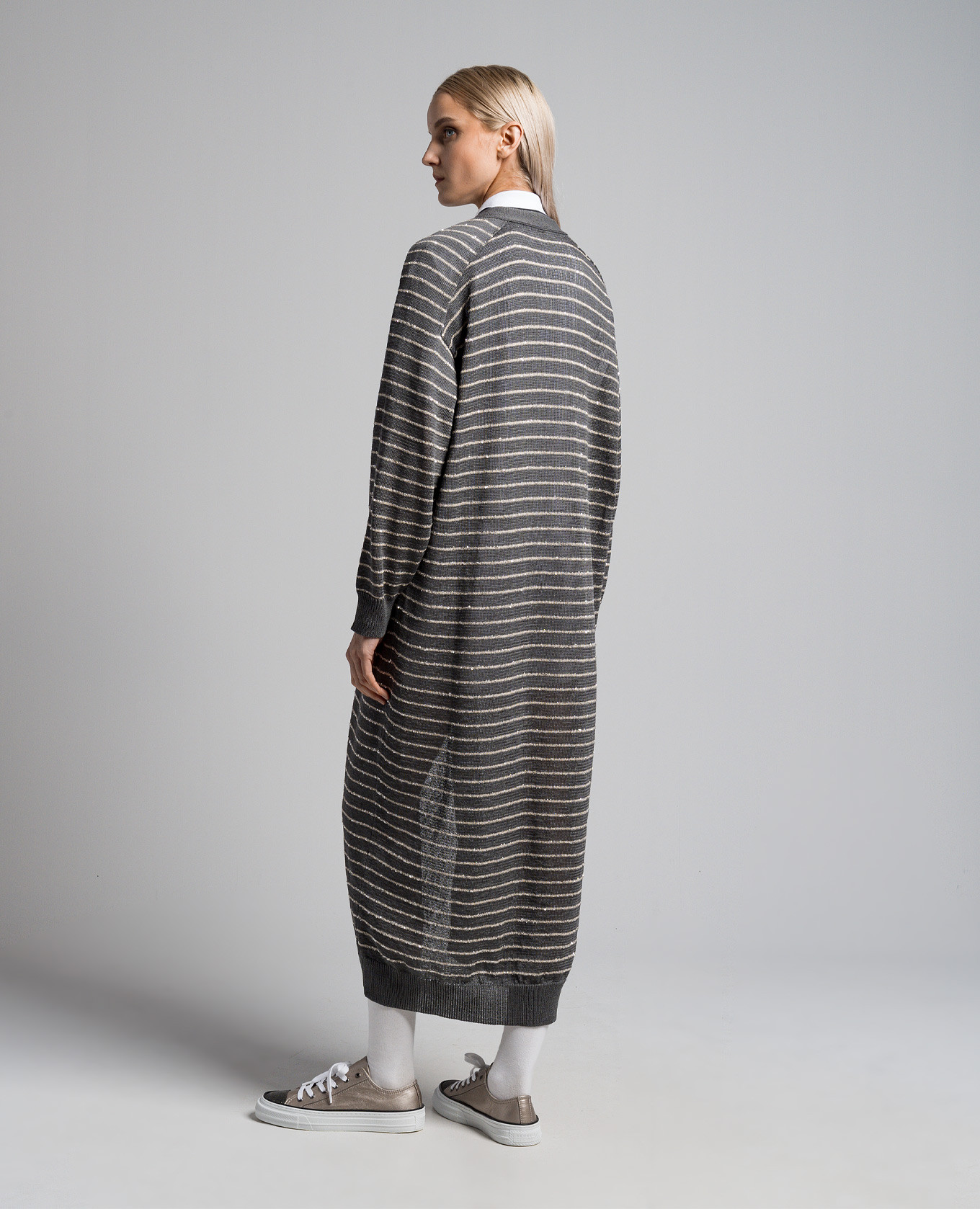 Gray striped cardigan with sequins Brunello Cucinelli 4