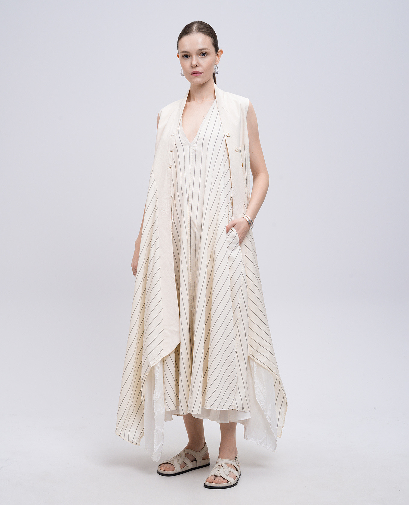 

Beige striped silk midi dress Marc Le Bihan