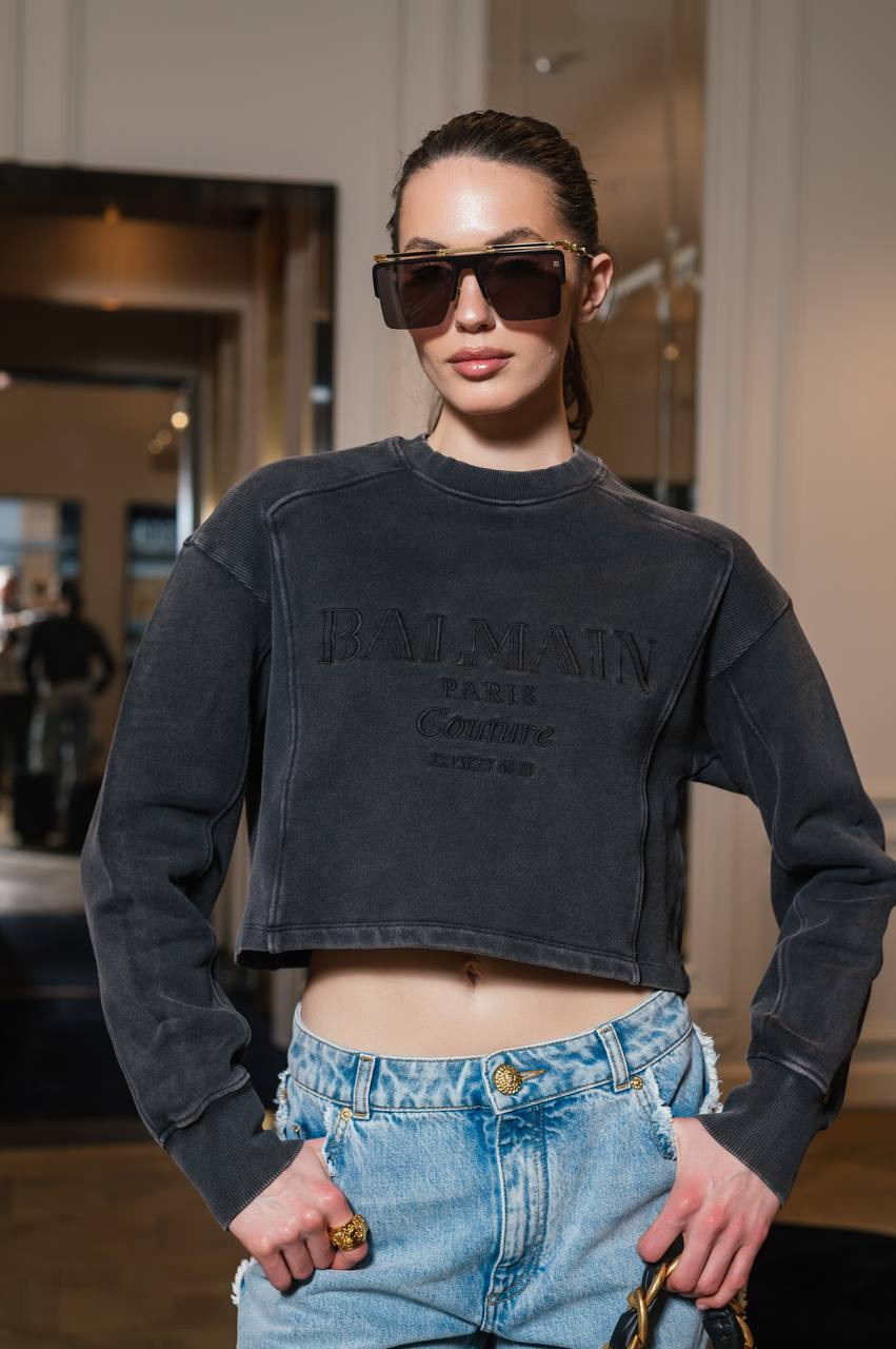 

Grey sweatshirt with logo embroidery Balmain