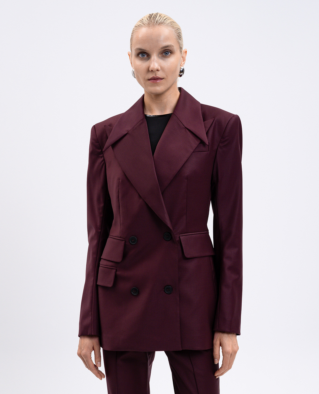 Burgundy double-breasted jacket with wool Materiel 3