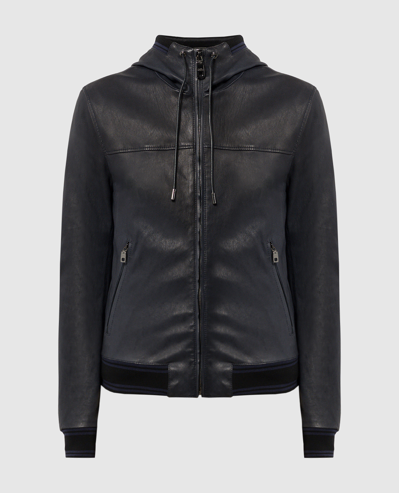 Blue leather jacket with a hood dolce&gabbana