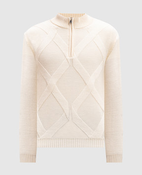 Cashmere&Whiskey White sweater made of merino wool in a pattern CH06