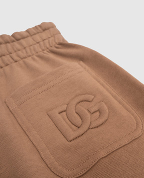 Dolce&Gabbana Children's brown sweatpants with textured monogram logo embroidery L4JPKHG7O4U36