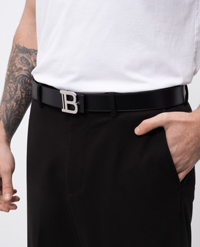 Balmain Black leather belt with V logo monogram EM1WJ000LVTL
