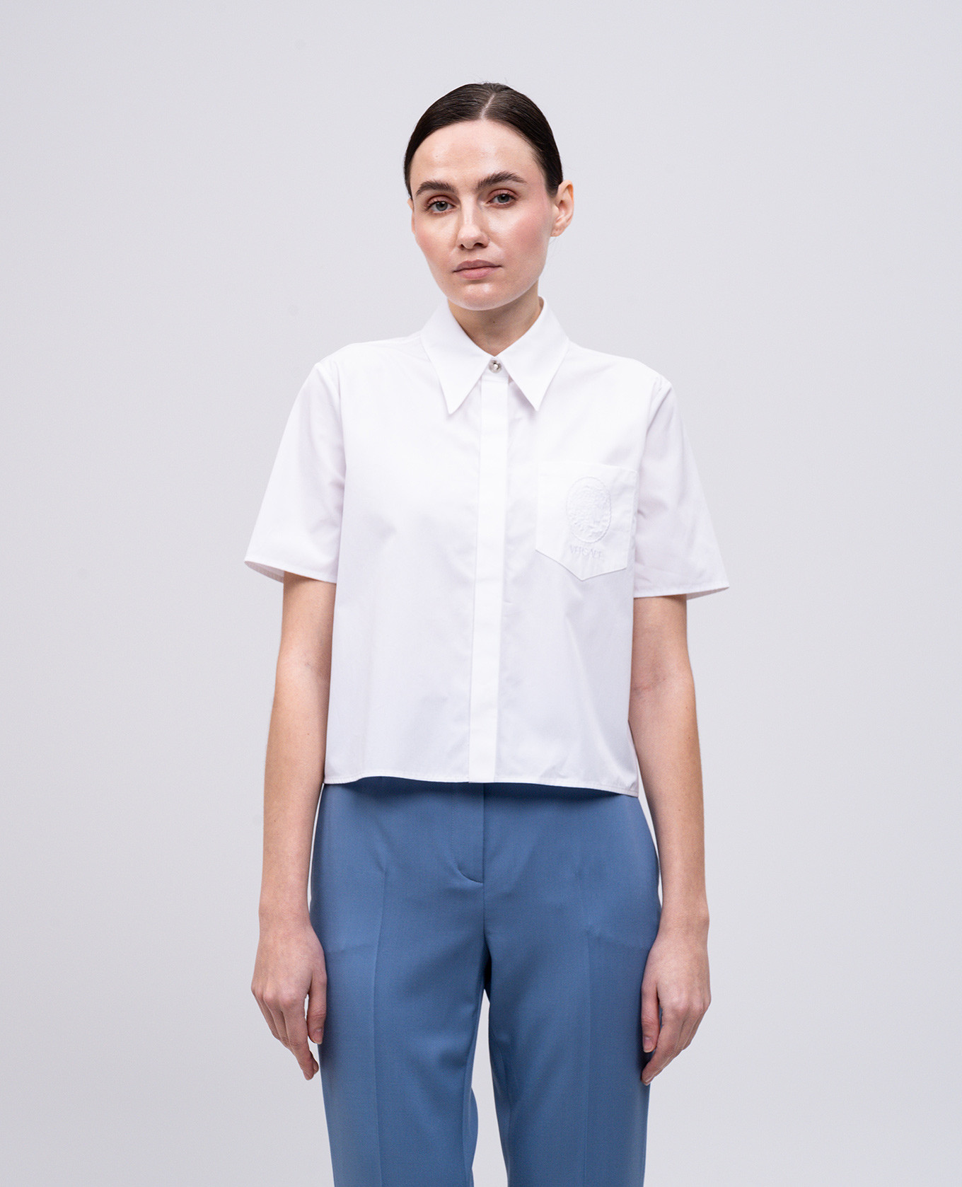 

White cropped shirt with logo Versace
