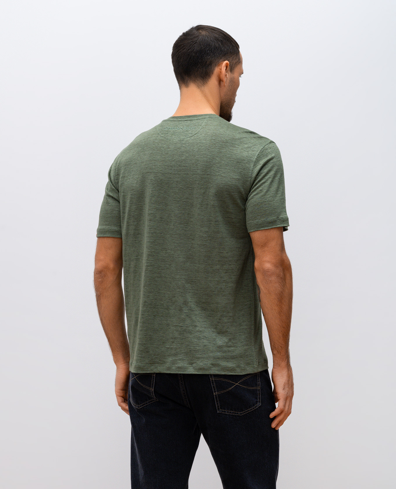 

Green linen T-shirt with metal eagle head emblem Stefano Ricci