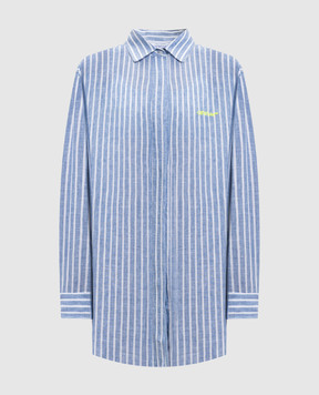 Off-White Blue striped linen shirt with logo 2DB56DT25FAB001