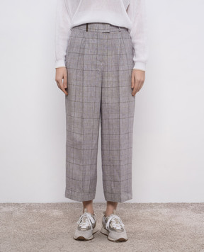 Peserico Gray checked linen pants P0423702631