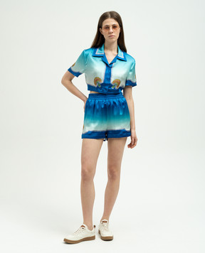 Casablanca Blue silk shorts Coquillage Colore WS24TR10407