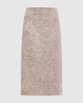 Brunello Cucinelli Beige linen midi skirt with sequins MH180G3600