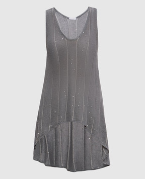 Brunello Cucinelli Gray linen and silk top with sequins M10515620