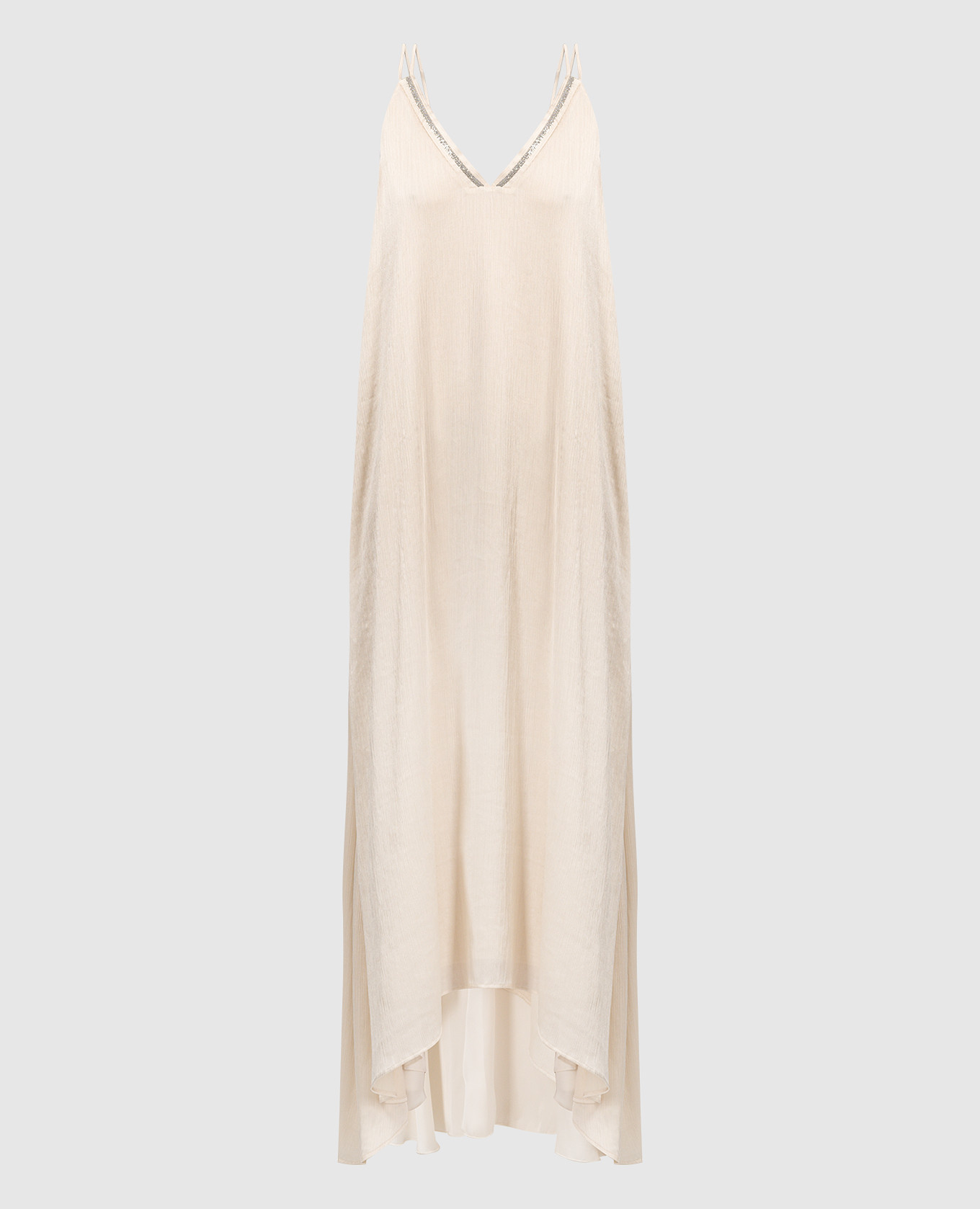 

Beige asymmetric dress with monil chain Peserico