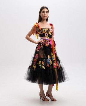 Dolce&Gabbana Black bustier dress with floral appliqué F64H2ZFLMFBsh