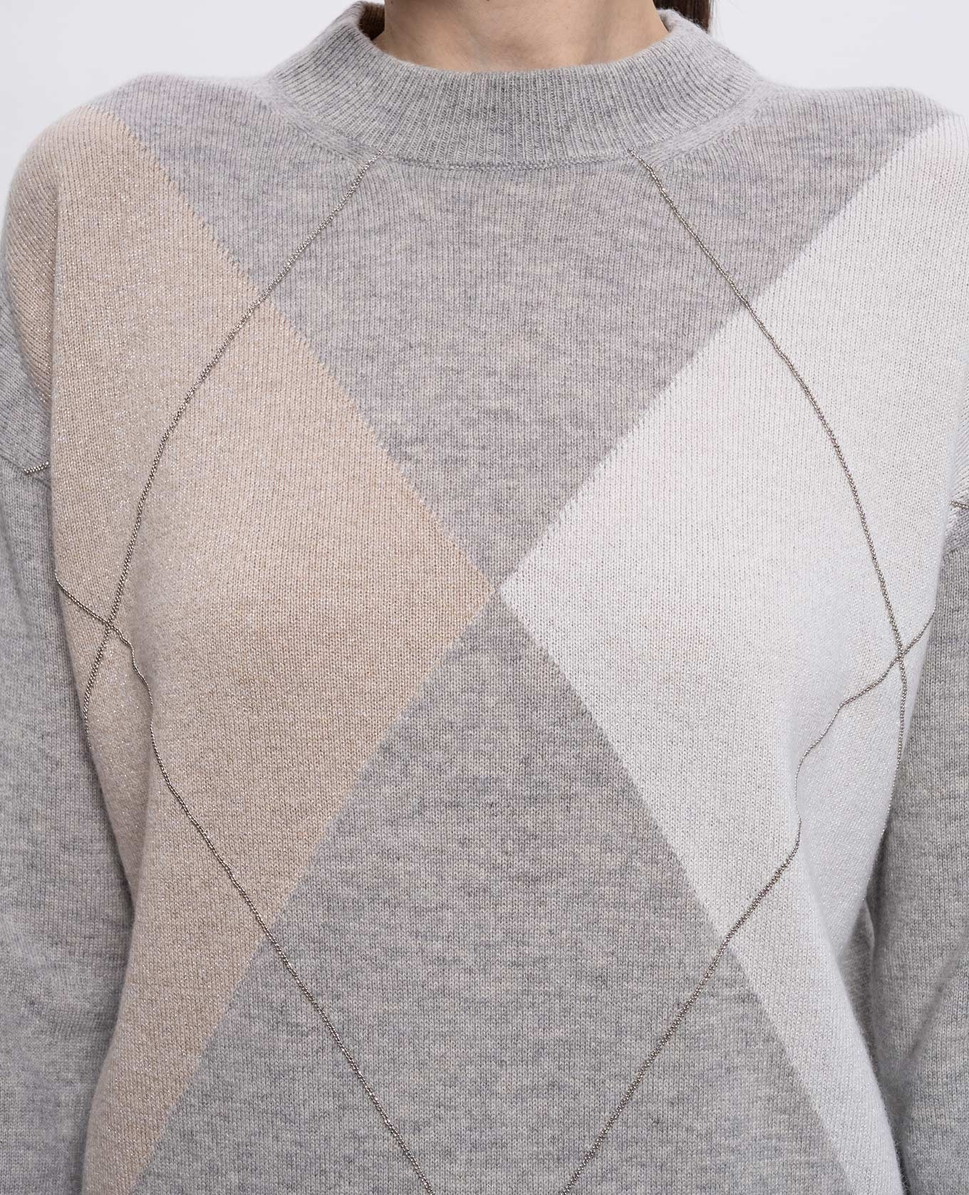 

Gray wool, silk and cashmere sweater with geometric pattern Peserico, Grey