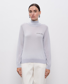 Peserico Blue cashmere and silk turtleneck with monil chain A99296F18K09282