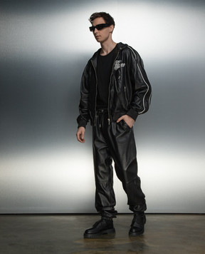 Off-White Black leather joggers with logo OMJB037S24LEA001