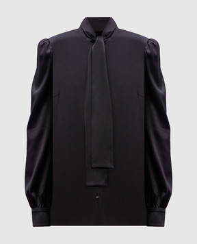 Dolce&Gabbana Black silk blouse with monogram logo F5P98TFURAG