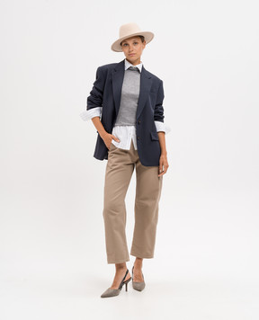 Brunello Cucinelli Blue wool jacket with monil chain MD5807171P