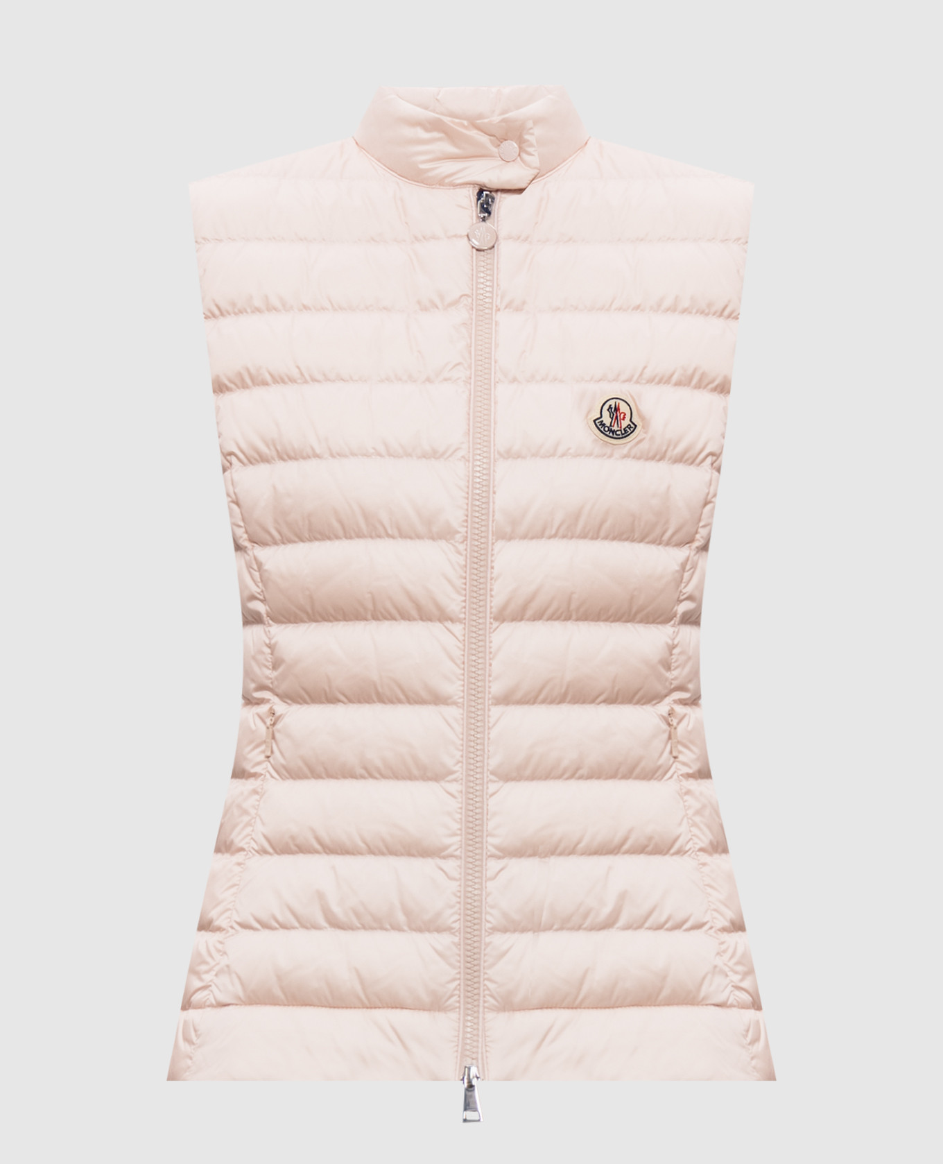 Pink down vest with logo patch Moncler