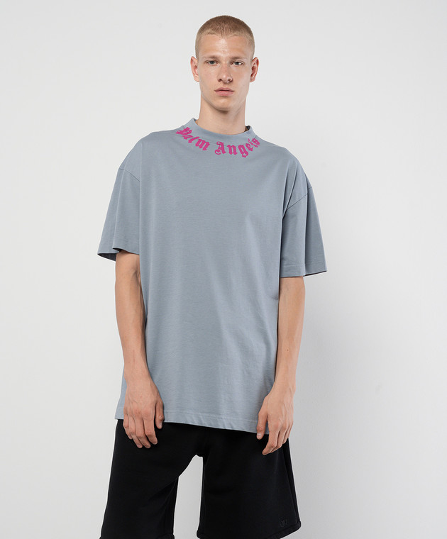 Tシャツ・カットソー PALM ANGELS Men Tops PMAA072F23JER0020910 GREYBLACK COLLEGE PALM SLIM TEE GREY MELANGE - BLA in GREY MELANGE