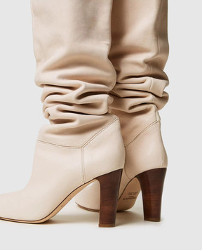 Twinset Beige leather over-the-knee boots 251TST016