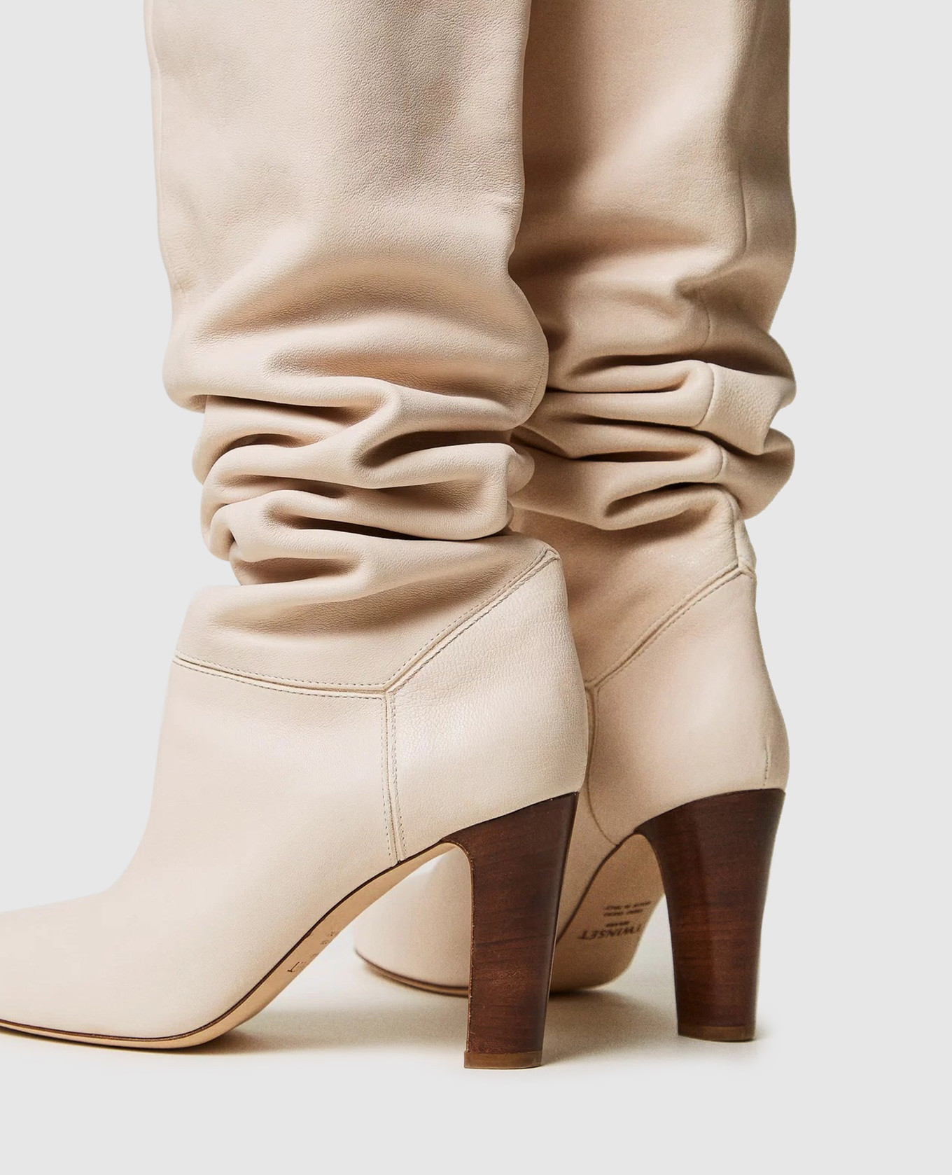 Beige leather over-the-knee boots Twinset 3