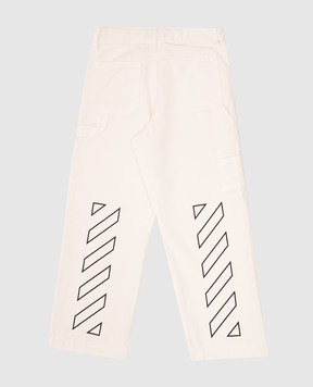 Off-White Children's beige pants with logo print OBCA009S25FAB001