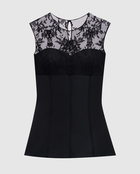 Alexander McQueen Black silk top with lace 832038QEAGE
