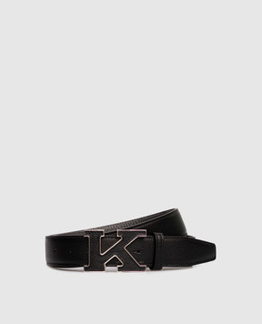 Kiton Black leather belt with monogram logo USC20PN01098