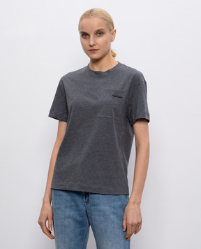 Brunello Cucinelli Grey melange T-shirt with monil chain MPT81EC710