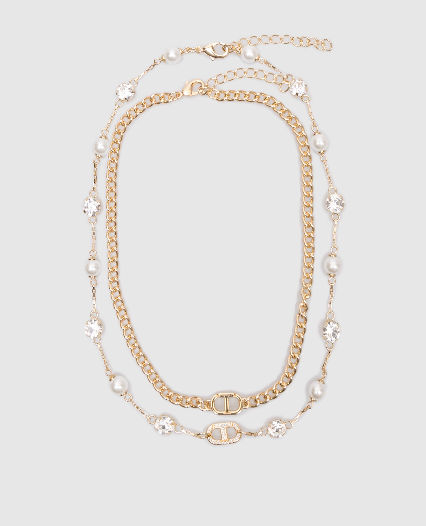 

Oval T logo crystal beaded double necklace in gold Twinset, Golden